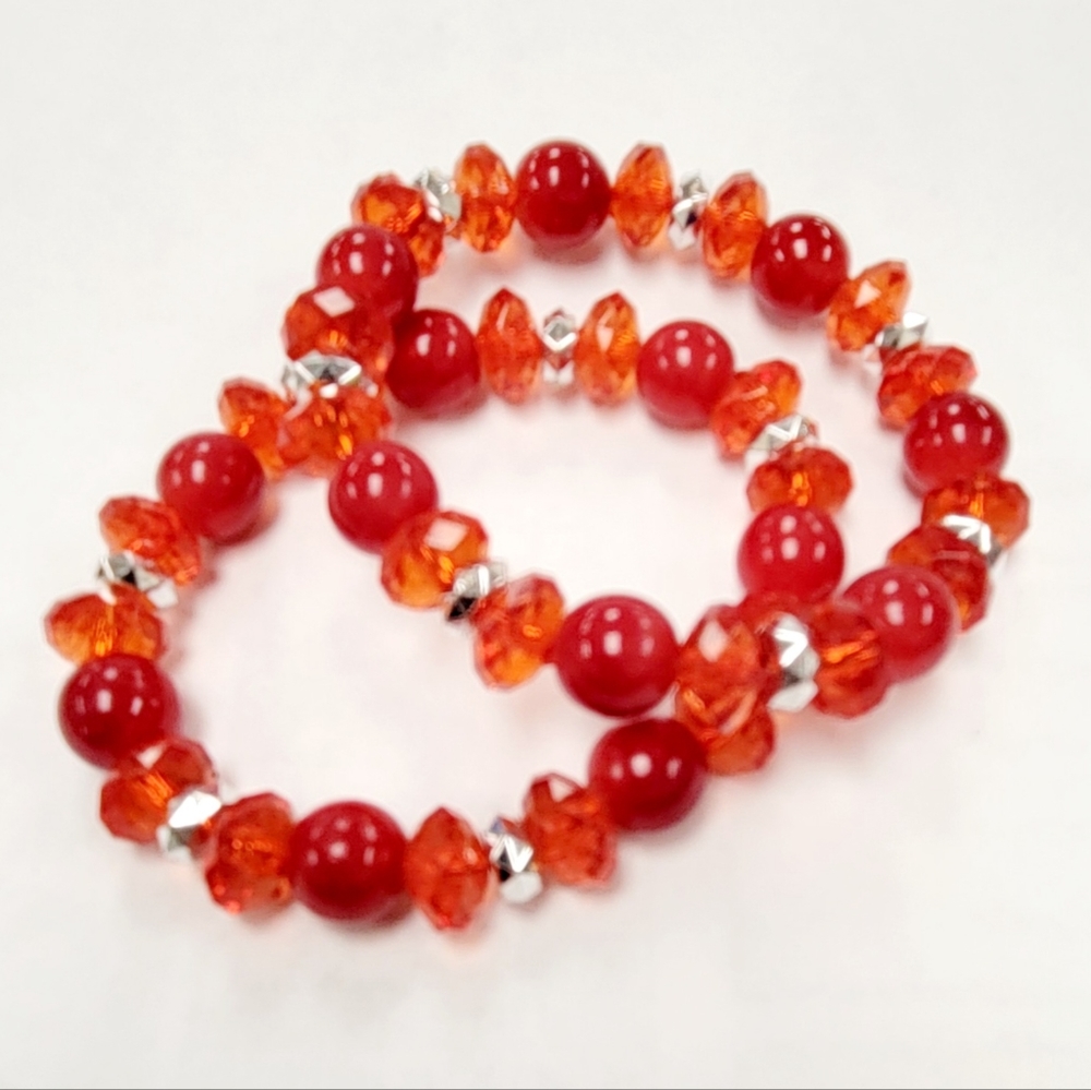 Red beaded bracelet set